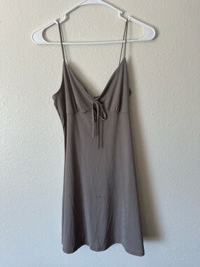 Spaghetti Strap Tie-Front Slip Dress - Taupe